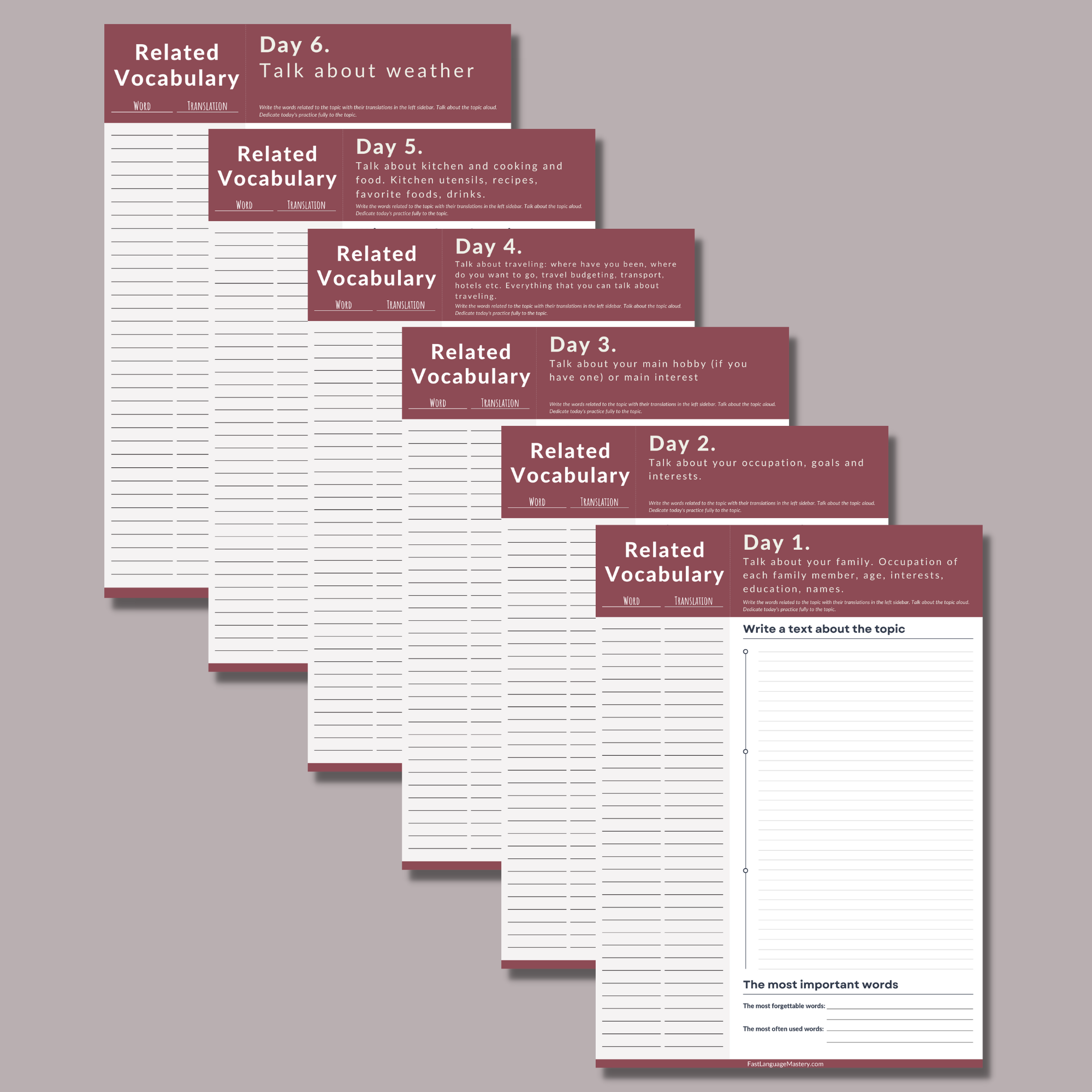 Printable Worksheets - Fast Language Mastery